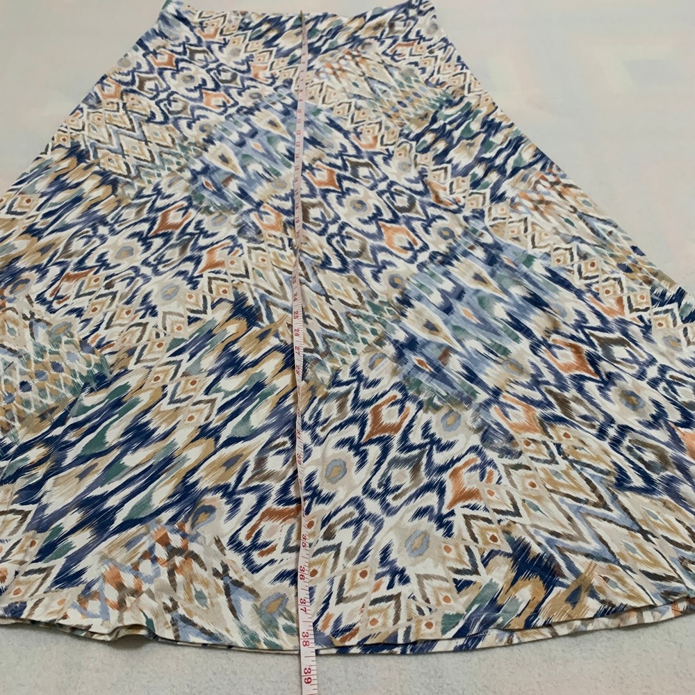 Chico's A-Line Maxi Skirt Women's Size 2 (L/12) Blue Orange Ikat Abstract Print - Picture 10 of 10